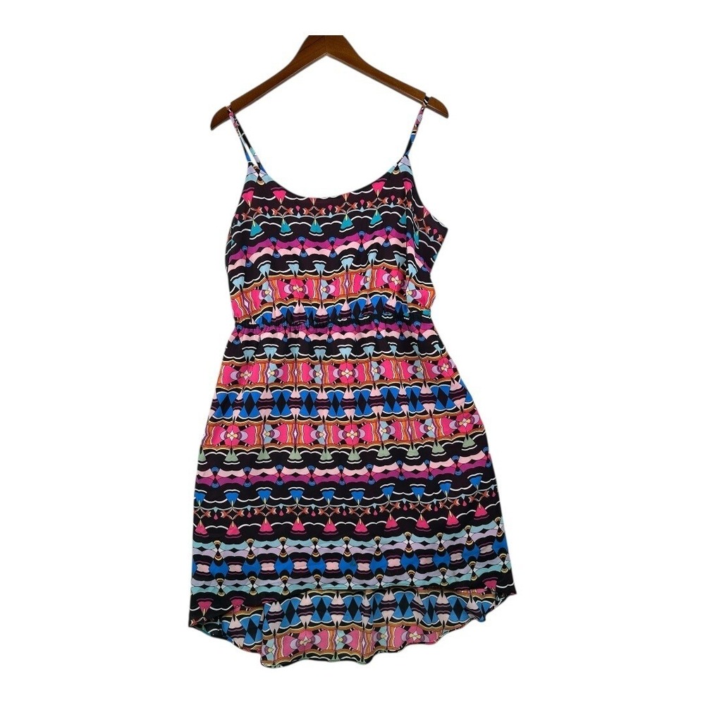 Nicole by Nicole Miller Psychedelic Graphic Hi-Low Print Dress size 14 Multicolo